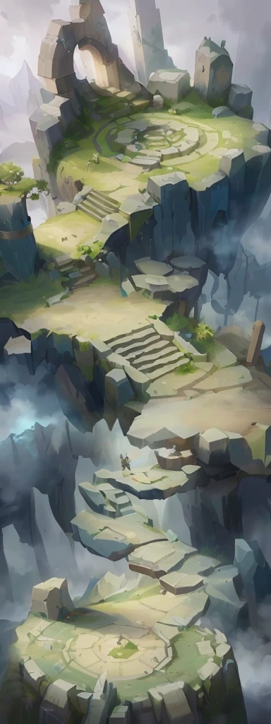 There is a number,There is an island with stairs in the painting, odin's stone Arena Background, stylized Concept Art, Arena Background, riot games Concept Art, painted as a game Concept Art, background technology, league of legends Concept Art, environment Concept Art, 2D Game Environment Design, Isometric Game Art, Dungeon Background, Background of the site, game Concept Art, Concept Art