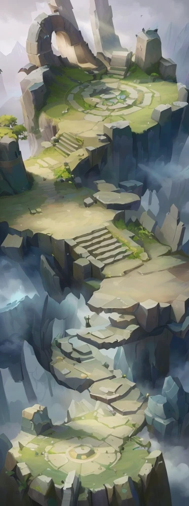 There is a number,There is an island with stairs in the painting, odin's stone Arena Background, stylized Concept Art, Arena Background, riot games Concept Art, painted as a game Concept Art, background technology, league of legends Concept Art, environment Concept Art, 2D Game Environment Design, Isometric Game Art, Dungeon Background, Background of the site, game Concept Art, Concept Art