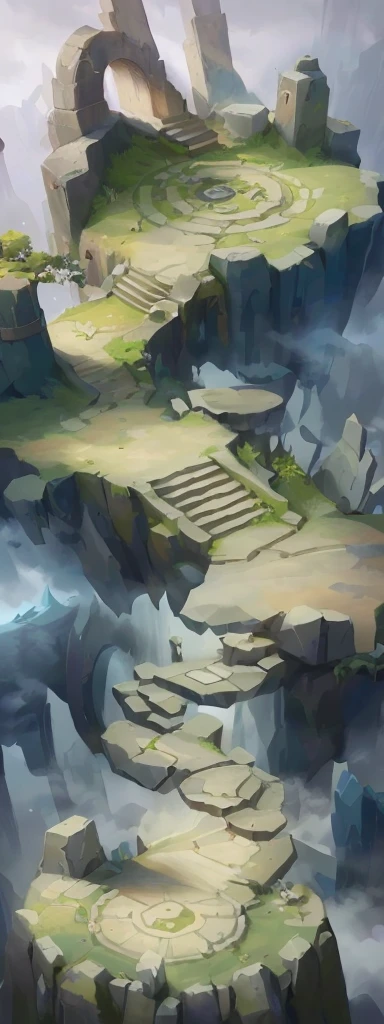 There is a number，There is an island with stairs in the painting, odin's stone Arena Background, stylized Concept Art, Arena Background, riot games Concept Art, painted as a game Concept Art, background technology, league of legends Concept Art, environment Concept Art, 2D Game Environment Design, Isometric Game Art, Dungeon Background, Background of the site, game Concept Art, Concept Art