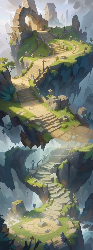 There is a number，There is an island with stairs in the painting, odin's stone Arena Background, stylized Concept Art, Arena Background, riot games Concept Art, painted as a game Concept Art, background technology, league of legends Concept Art, environment Concept Art, 2D Game Environment Design, Isometric Game Art, Dungeon Background, Background of the site, game Concept Art, Concept Art