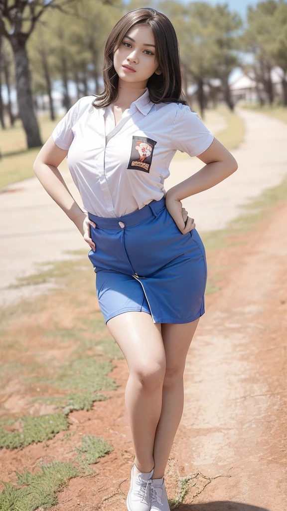 1girl, (Indonesian_high_school), detailed face, detailed eyes, thick huge breasts, detailed skin, looking at the audience, clear light, (8k, RAW photo, best quality, masterpiece: 1.4), (realistic, realistic: 1.37), ultra-high resolution, photorealistic, high resolution, solo, wide muscular hips, realistic face, (detailed face), sexy pose, black hair Color, (closeup), camera shot from under, (busty), clean armpit, six pack belly, large breasts, full body angle, 19-years-old-girl, perfect thighs, muscular thighs, muscular arms, standing, wearing sexy short skirt, wearing tight shirt, asian goddess, long hair, straight hairstyle, muscular belly, thick wide muscular hips, muscular arm, full body view, curvy body, tall body, smooth body, smooth skin
