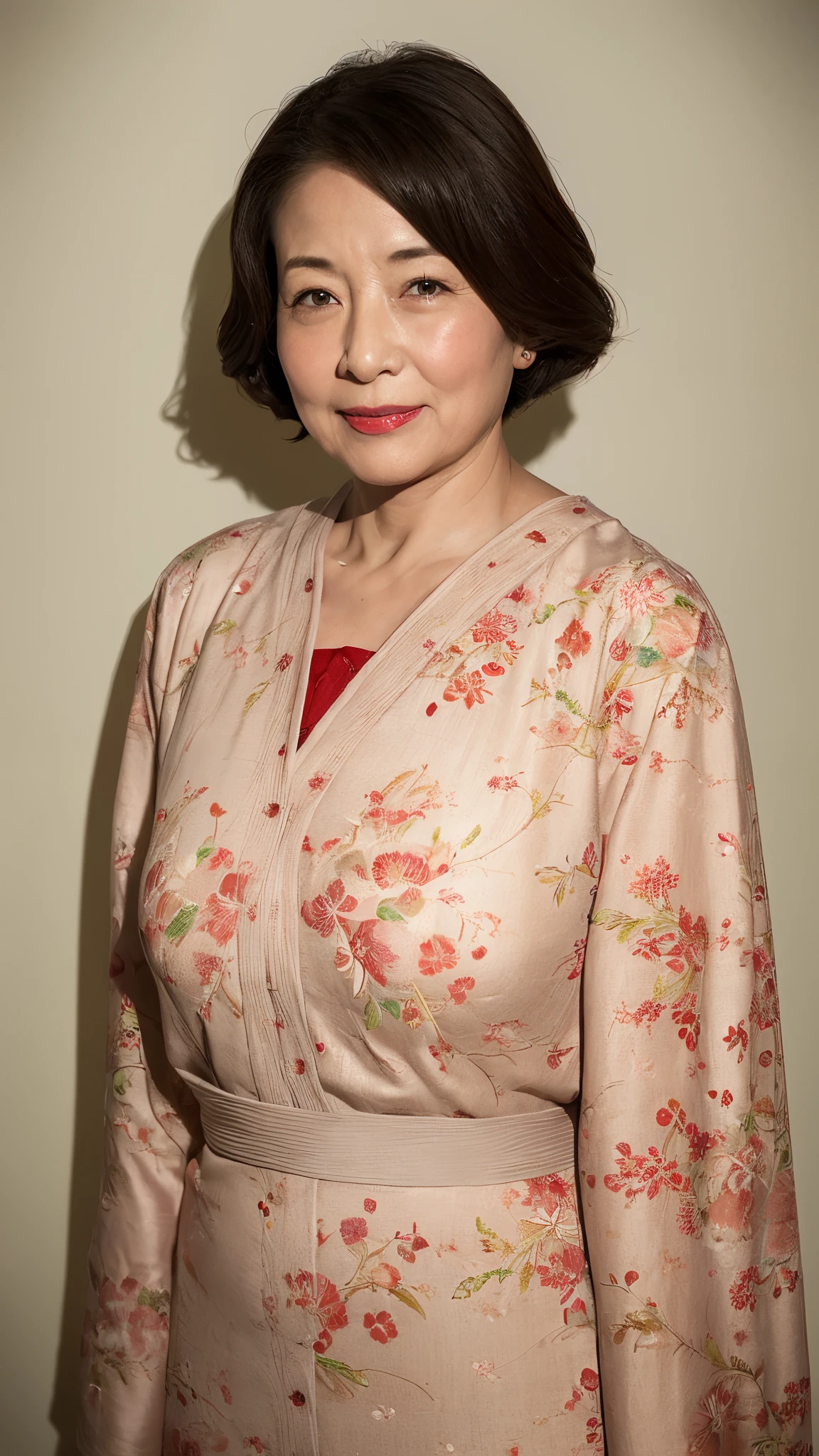 Kawase Hasui, Japanese painting gravure, senior citizen, Draw lips correctly, Red lipstick, From the chest up, 16K, Highest quality, Very detailed, Realistic, Very detailed肌, Perfect Anatomy, (Japanese), (alone), 100 years old, Large , Mature politician, Glamour, sexy, Chromo te Skin, View your audience,