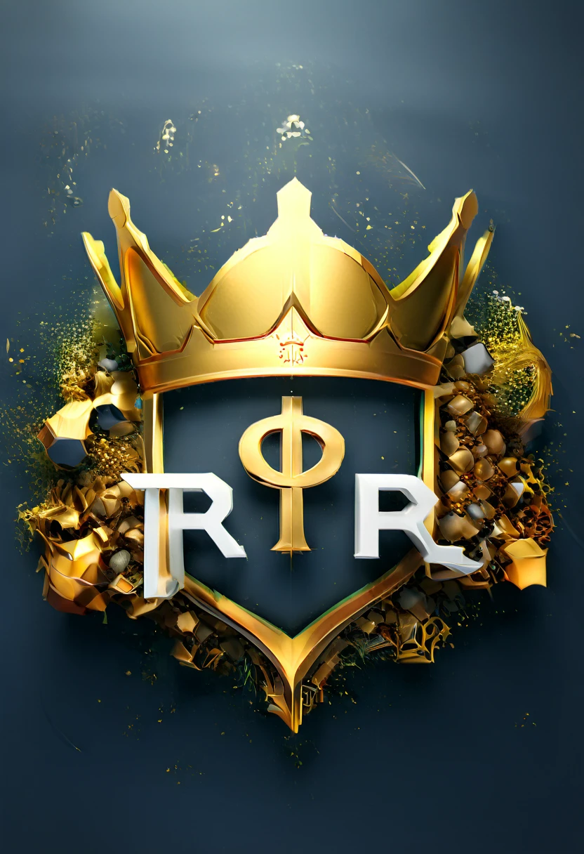 a 3D stylized logo of the letters TR with a golden crown, Hexagon, vector, best qualityer,