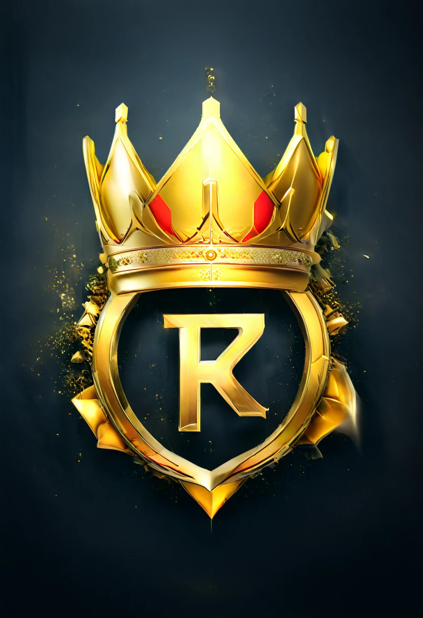 a 3D stylized logo of the letters TR with a golden crown, Hexagon, vector, best qualityer,