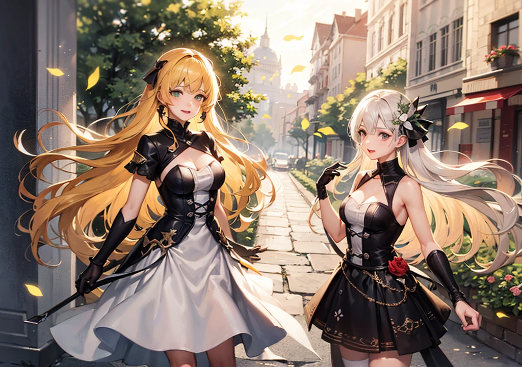 Realistic photos, Focus distance 10mm, A big smile, Curly blonde hair, Beautiful girl, Realistic photos, Focus distance 10mmで撮影, masterpiece, 最high quality, high quality, Very detailed CG 8k wallpaper unit, Award-winning photography, Bokeh, Depth of written boundary, High resolution, bloom, chromatic aberration, Realistic, Very detailed, Art Station Trends, CGsociety Trends, Complex, High detail, dramatic, Art on the go, volumetric lighting, Final Fantasy style beautiful girl、Green Eyes、Long wavy blue hair、Dressed like a spirit of nature、Flower field and rainbow in the background