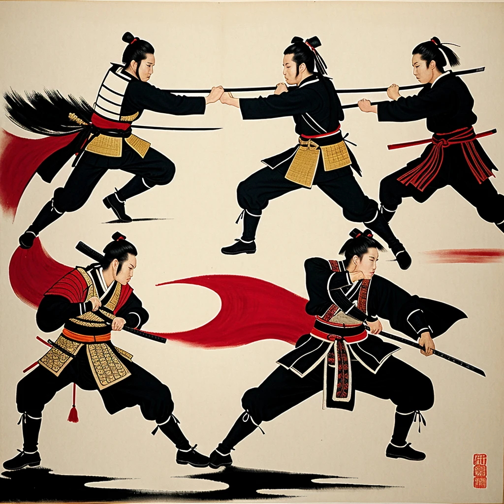 samurai battle, japanese painting, drawing