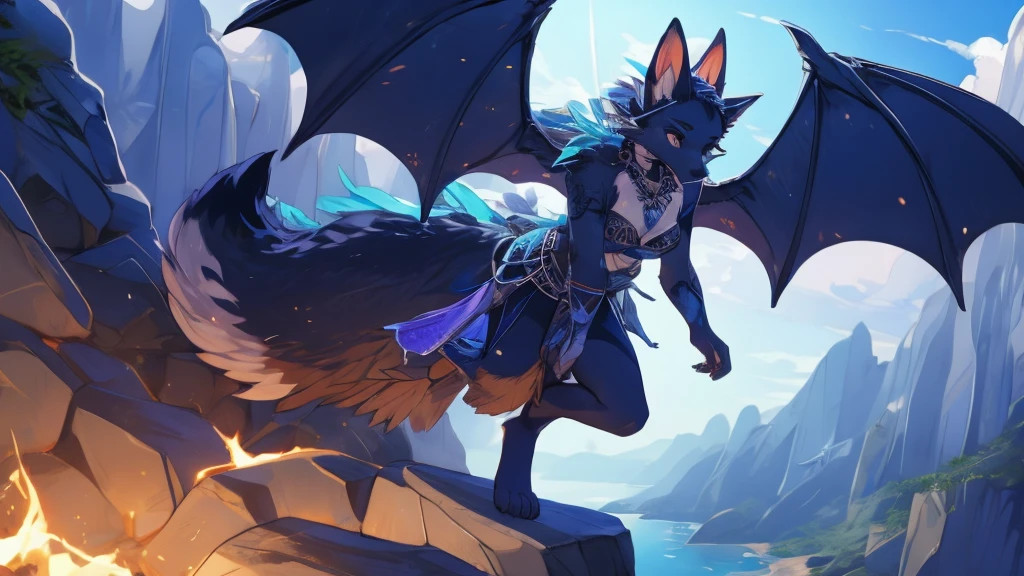 Masterpiece, High quality, High quality of art, best quality, best details, ultra quality, ultra detailed, HD, Ultra HD, 4k, 2d lineart, anime 2d lineart, Protogen, female, Dragon, Reptilian, stone skin, Reptilian skin, white jaw, mane, fluffy mane with Blue glow feathers, gradient eyes (purple to green), big breast, stone hips, red glowing deer horse, Pink star Feathers wings, Sitting in red lava, a red cosmos with black hole and stars on background, nsfw, pussy, lava in pussy, A goddess,