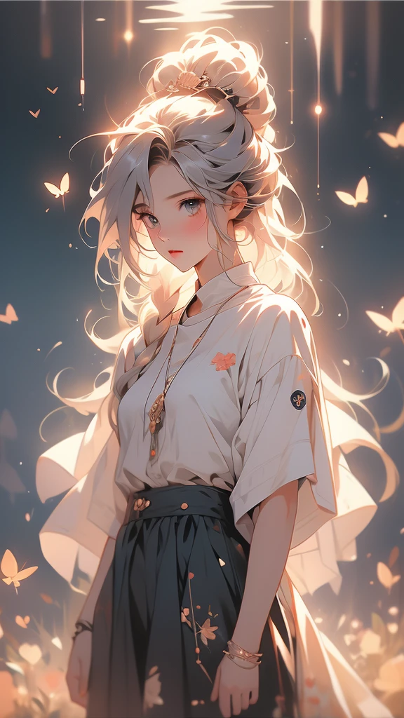 An anime couple with fireflies flying around and two people in love, vivid colors, soft focus, light leak, dreamlike atmosphere, experimental charm, Nostalgic charm BREAK color field painting, various colors, abstract expressionism, Bold colors, emotional impact, atmospheric depth, MINIMALIST APPROACH BREAK, pretty girl, UHD (ultra detail) Looking at viewers wearing hip-hop style streetwear, different, colorful, long, heavily dyed hair 🌈, dark clothes, White stardust in dark areas, absurd, high resolution, very detailed,vivid colors, soft focus, light leak, dreamlike atmosphere,