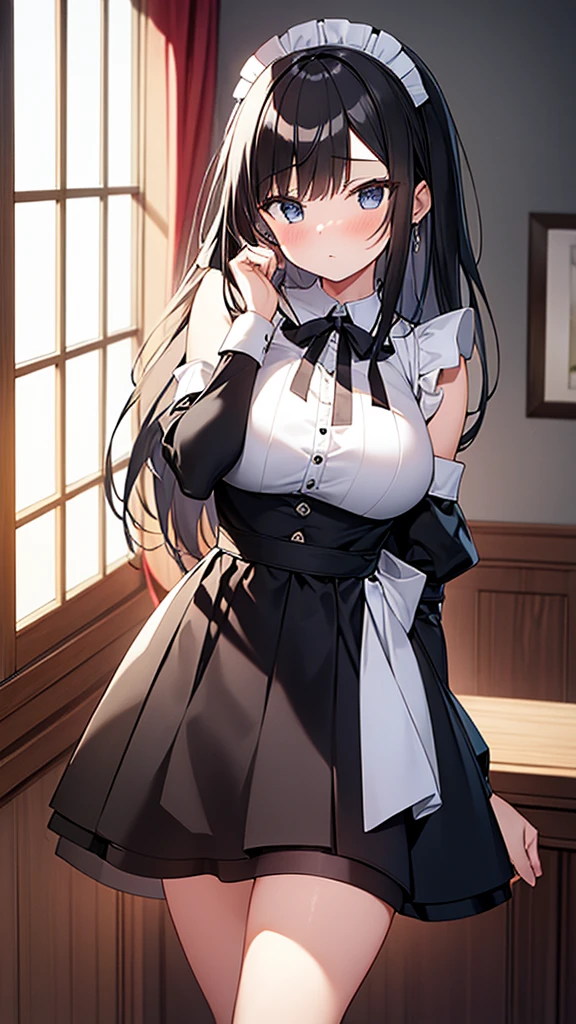 ((masterpiece)), (Highest quality、32k), (Simple style), (Faceless,Face peeling), ONE Girls, Only one maid, Big Breasts, Big Swing Chest, Wearing a face stolen from someone else, Sexy body, Sleeveless, No sleeve, Off the shoulder, Black Dress, Pleated lace, Lace dress, black knee socks. Standing, whole body, Touching my face, Luxurious Room, {{The maid who stole the face of the young lady}}, Browsing Caution