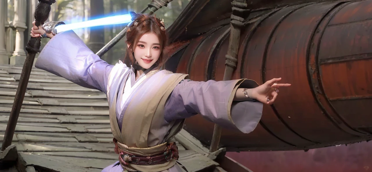 a beautiful detailed woman with striking eyes, elegant lips, smile, intricate hairstyle, standing in a mystical forest setting, highly detailed onmyoji-style portrait, ethereal lighting, warm color palette, masterpiece, 8k, photorealistic