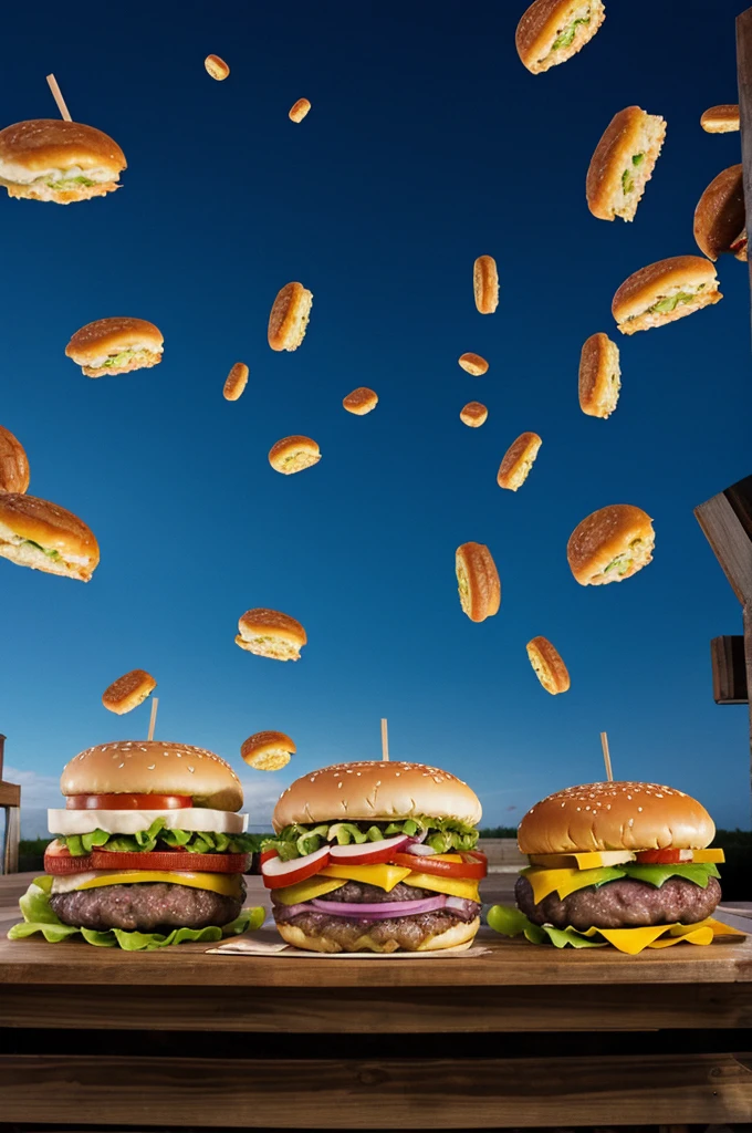 hamburgers falling from the sky