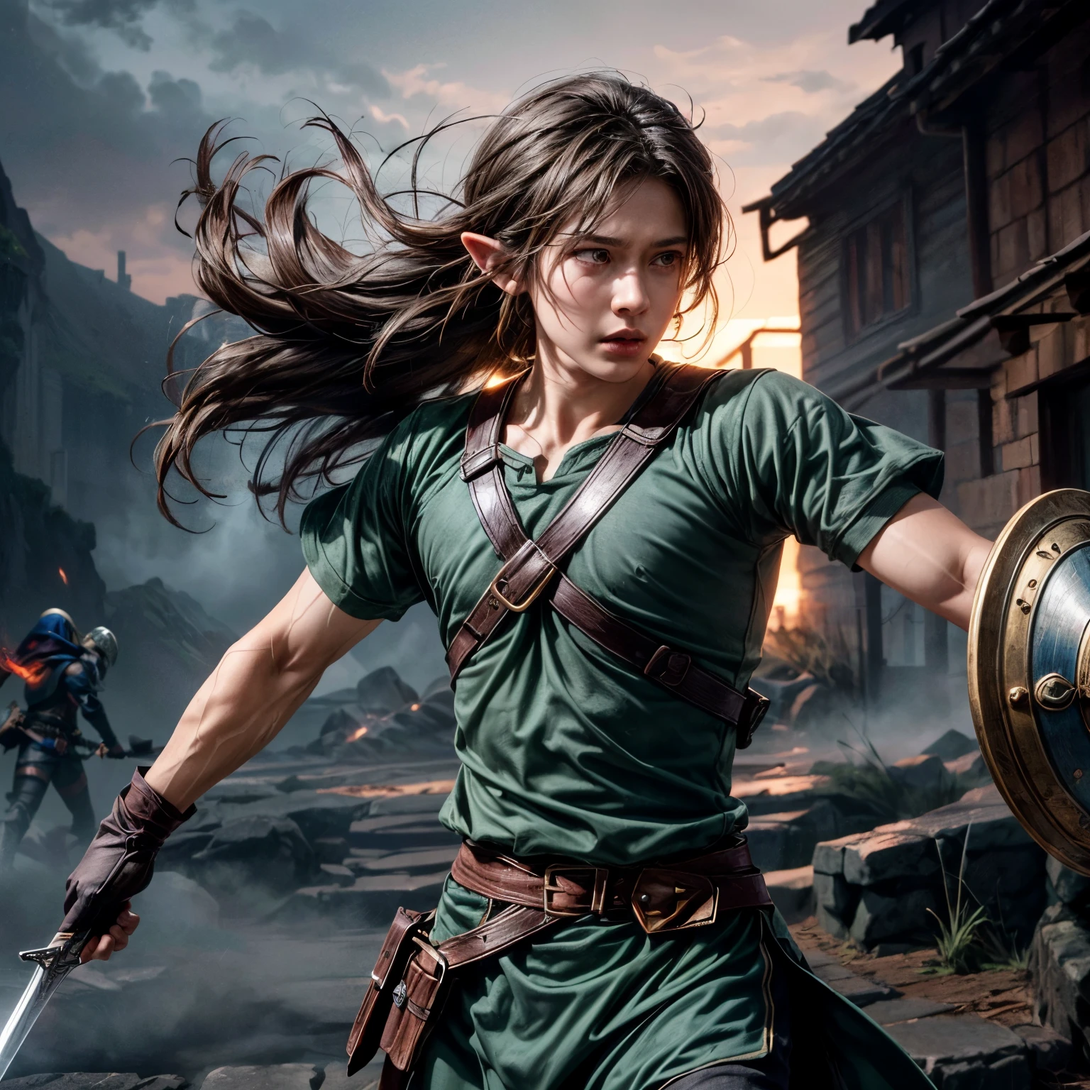 Photorealistic,Actual photo,colorful,The Legend of Zelda,Brave,The Adventure of Link,youth,Use a shield to protect yourself from attacking enemies,
Sword Fighting,Throw a Boomerang,Magic Fireball,
Dynamic Action,High tension,A captivating adventure,
My heart is filled with anticipation for the future,Create expectations,Can&#39;t take my eyes off it,
Depth of written boundary,Distant mountain ranges,Beautiful sunset,
Detailed Description,View here,Serious,decision,Strong-willed,
Perfect face and body,Detailed face,Perfect Anatomy,
masterpiece,Highest quality,8K,High resolution,Raw photo,Professional,
Award-winning,Browsing Caution,Art Station,
Cinematic lighting,Natural lighting,Spotlight on him,
Warm tones,
Medium Shot,
Physically Based Rendering,
Thin contours,
