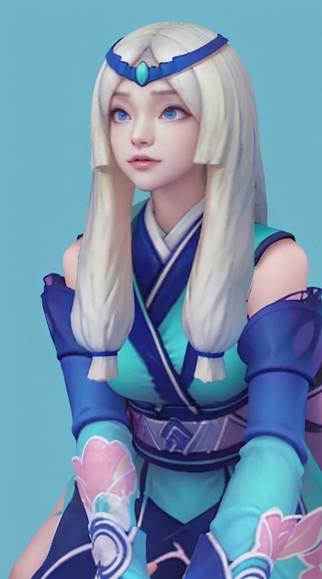 1girl, solo, looking at the scenes, blue background, simple backround,lips, closed mouth, explosions, Nose, Kagura_For, circlet