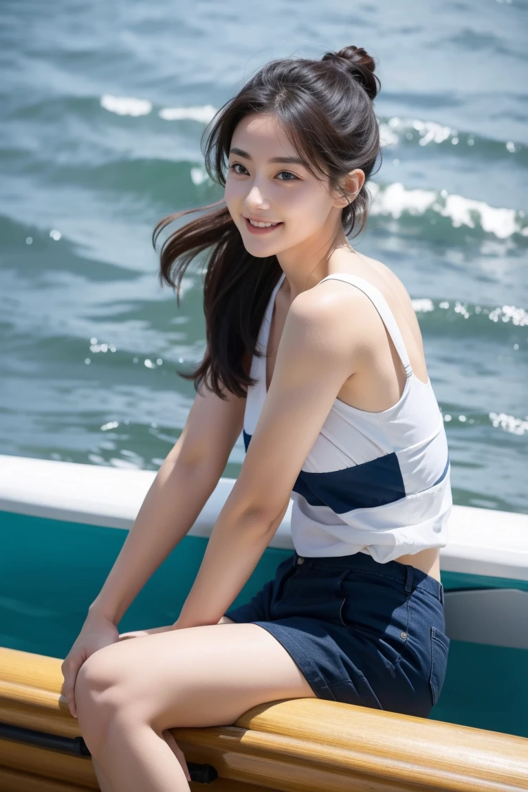 Beautiful woman doing boat race