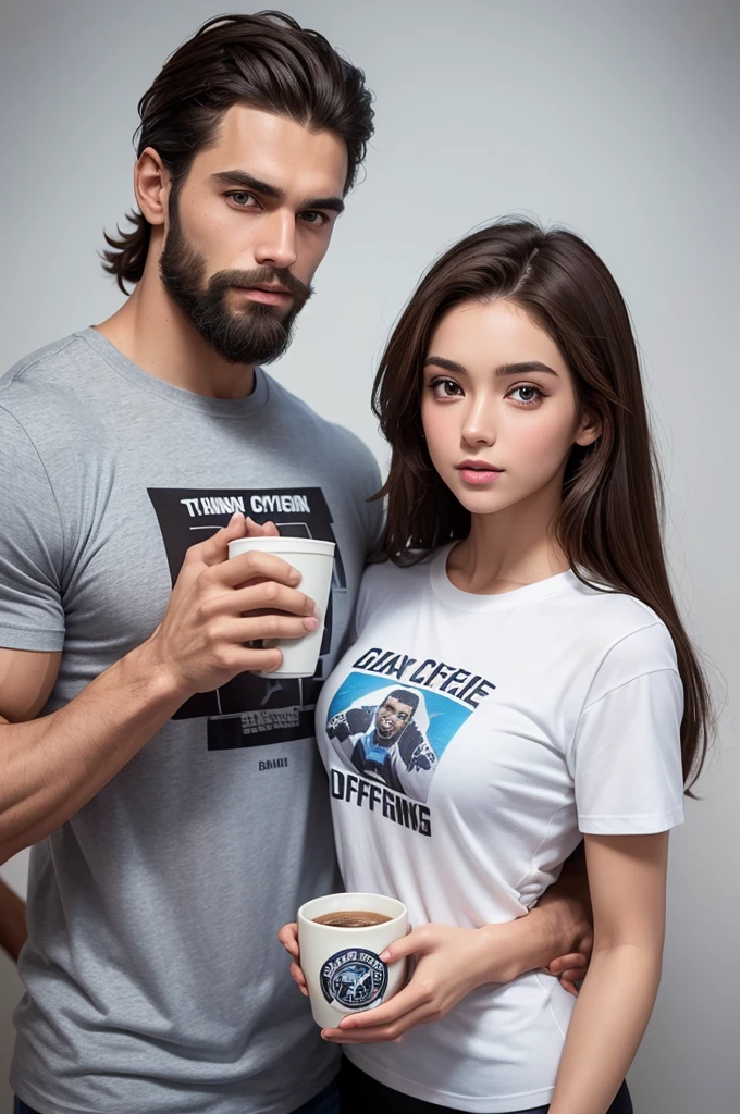 Couple pic, attitude face, realistic face, deep cleavage, muscular boy, change background to lightings