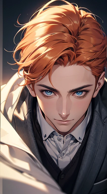 (Highest quality,4K,8K,High resolution,masterpiece:1.2),Super detailed,(Realistic,photoRealistic,photo-Realistic:1.37),1 person,33 years old,Mature Men,Beautiful skin、very handsome,Expressionless,smile,Short gray pi
Orange hair,blue eyes,Sharp Eyes,A perfect face without a doubt,Businessman,Office Background,Cinema Lighting,HDR image,tie、