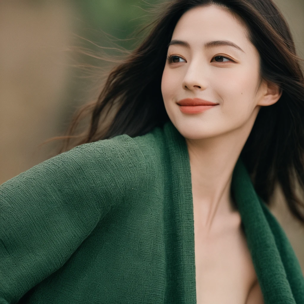 Close up portrait of a beautiful face Korean girls on ‘volcano’ still from the film, ((solo)), (Anne Hathaway look alike face: 0.9), in the style of beauty cosmetics, confidence smile, fighting practice photography, rose gold and olive green, burne-jones, photorealistic urban scenes, luminosity of water, Leica SL3, Summicron-SL 75 f/2 ASPH, kodak gold 200 film, bare shoulder, bath towel, dynamic action pose,