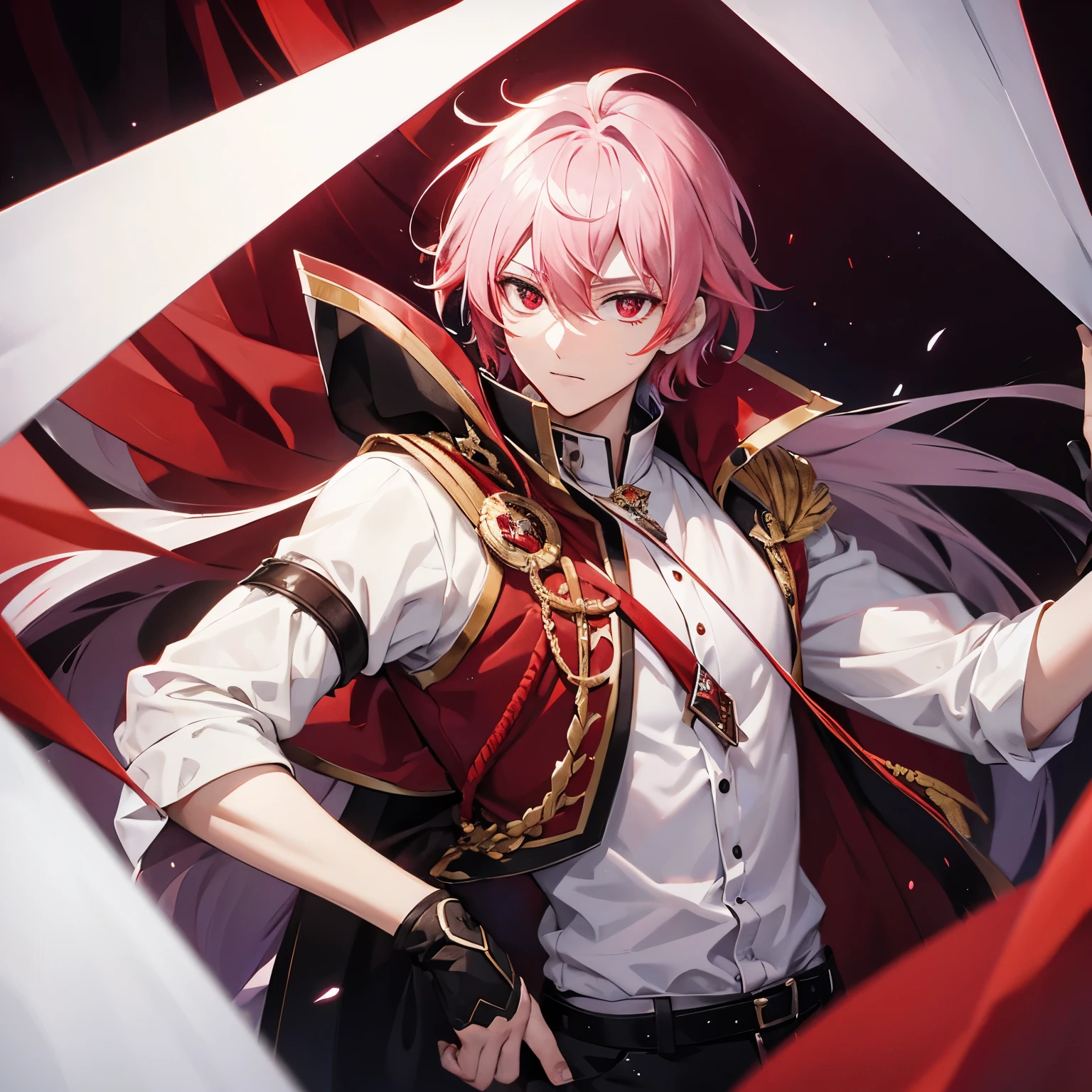 Male, prince, red white hair, dark red eyes, high image quality