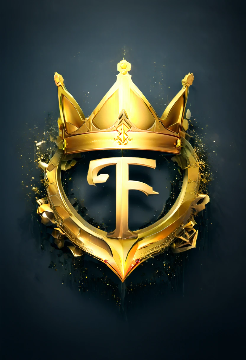 a 3D stylized logo of the letters TR with a golden crown, Hexagon, vector, best qualityer,