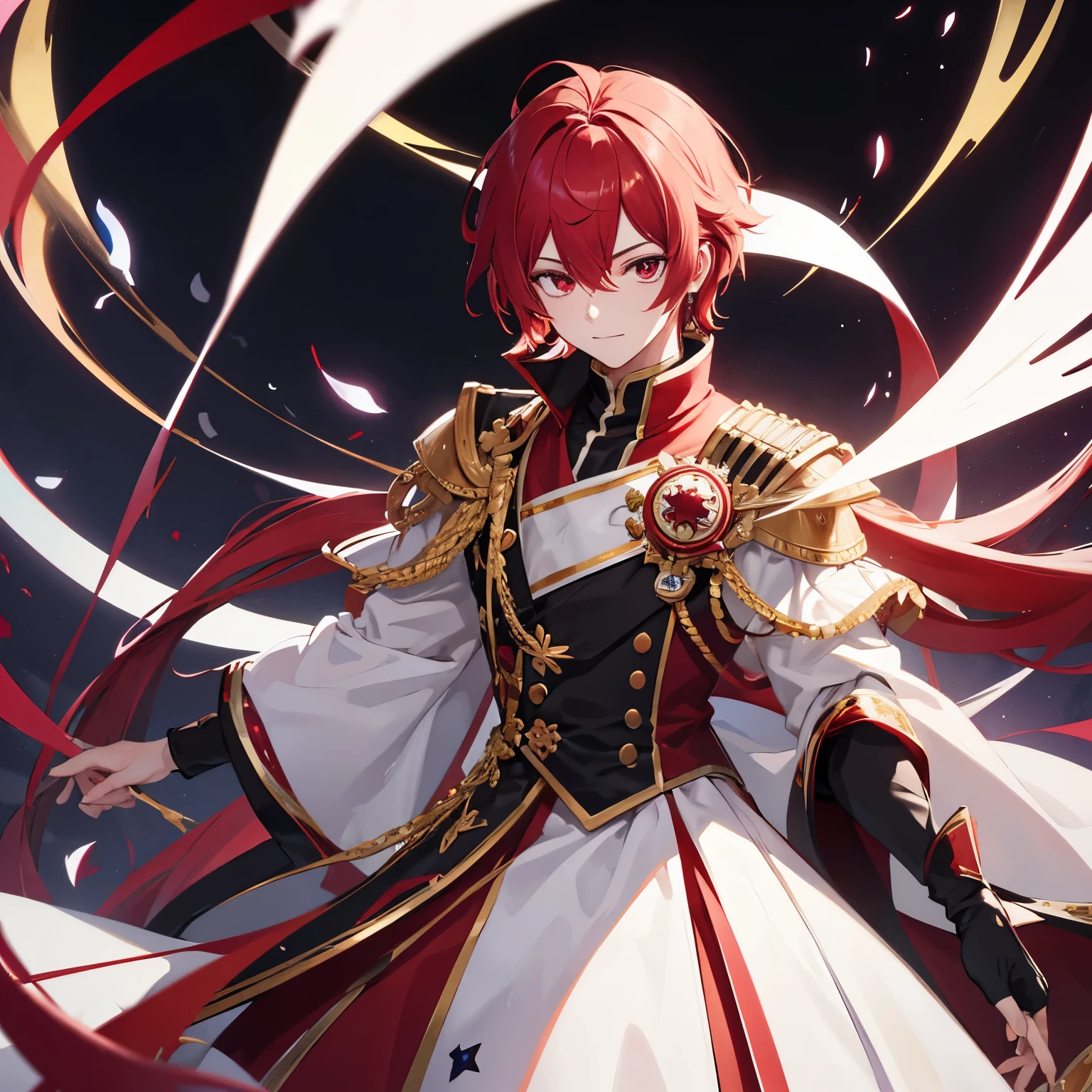Male, prince, red white hair, dark red eyes, high image quality