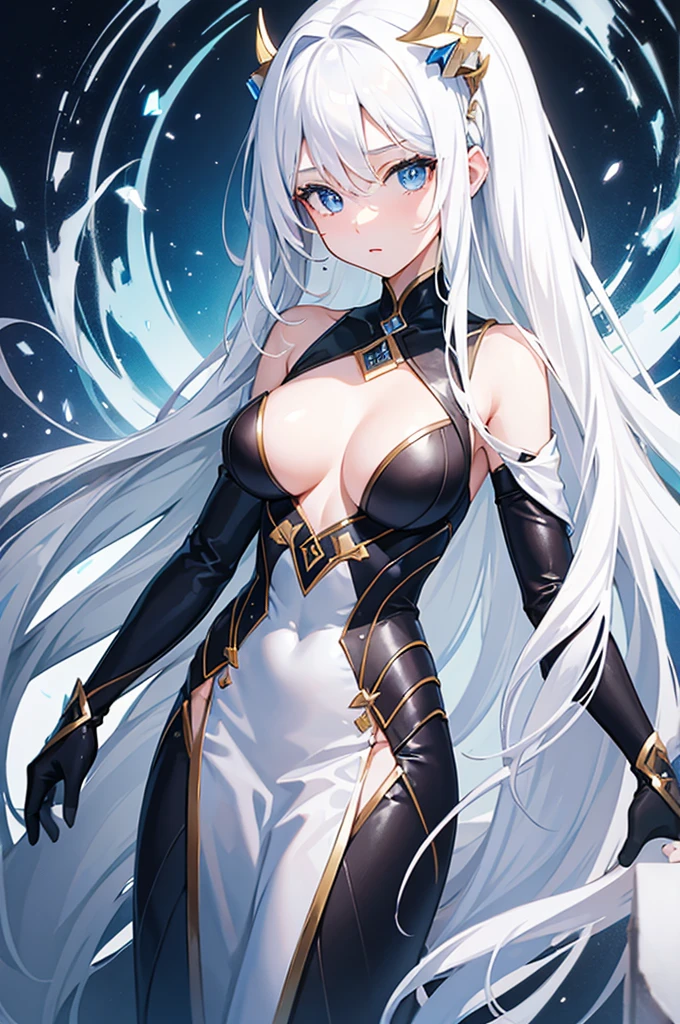 A girl,White long hair,Dissemination,Blue pupils,,Humanity,gentle,