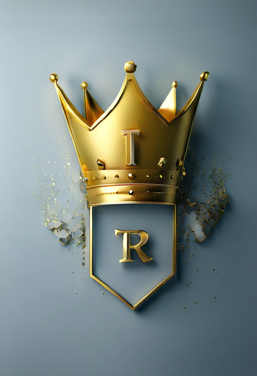 a 3D logo of the letters T and R with a golden crown, Hexagon, vector, best qualityer,