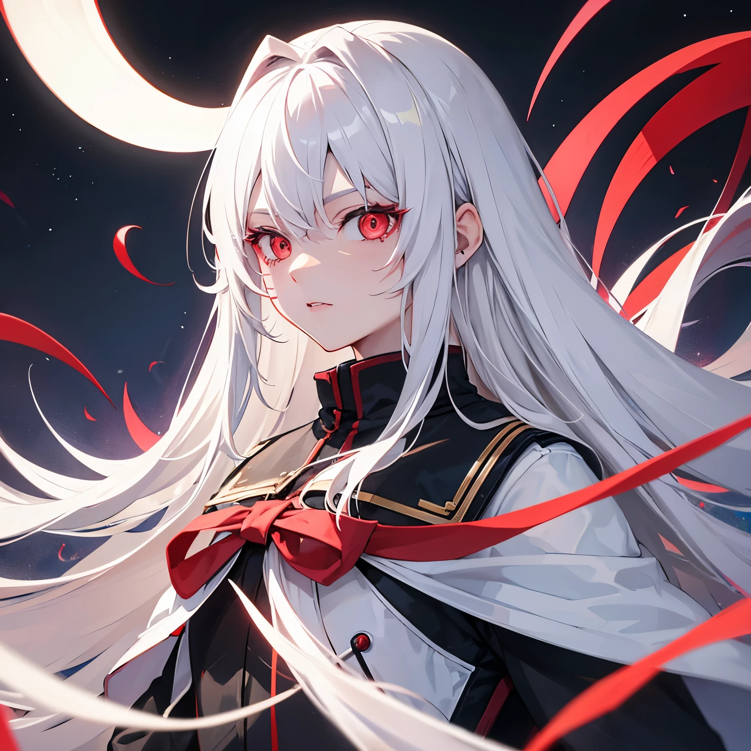Female human, 18 years old, long white hair, red eyes, cool face, relaxed, cool, high image quality