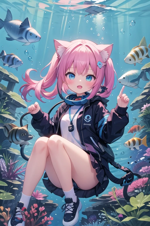 Animated kitten with a blue diver animal no girl