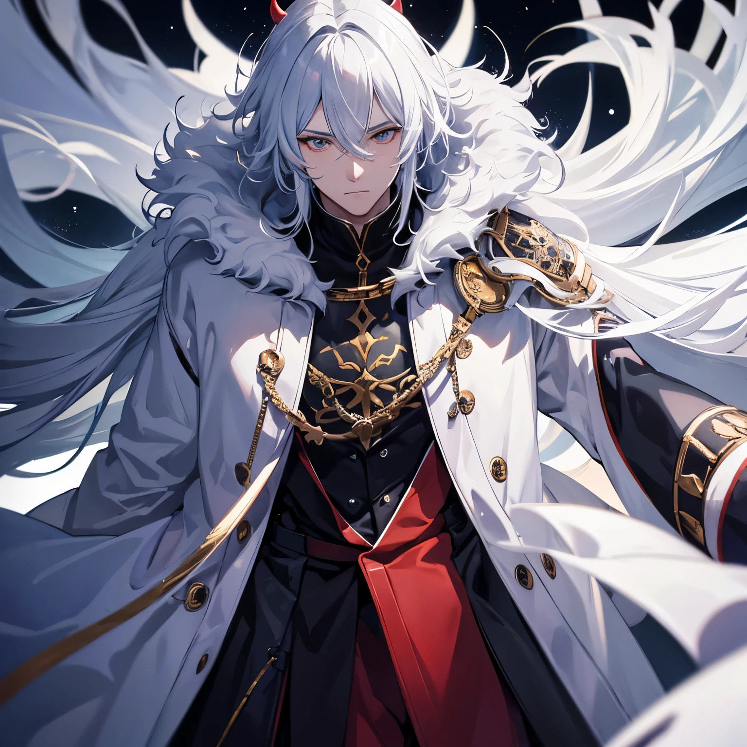 Human male, demon king, handsome, white eyes, robe,cold, cool, stylish high image quality