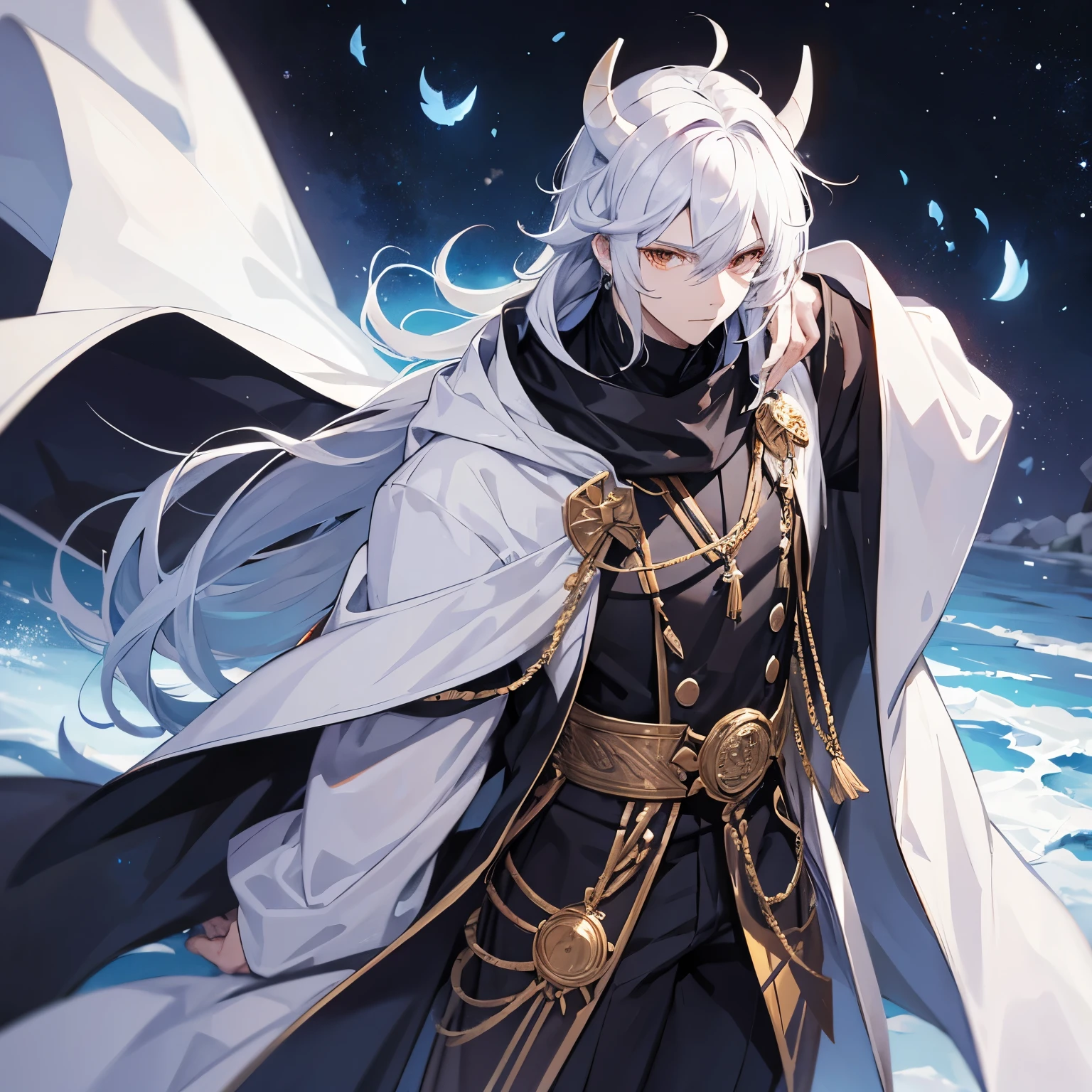 Human male, demon king, handsome, white eyes, robe,cold, cool, stylish high image quality