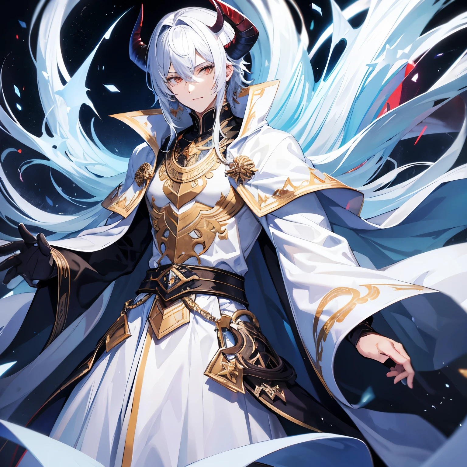Human male, demon king, handsome, white eyes, robe,cold, cool, stylish high image quality