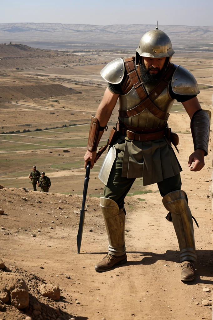 David against Goliath on the battlefield in Israel 