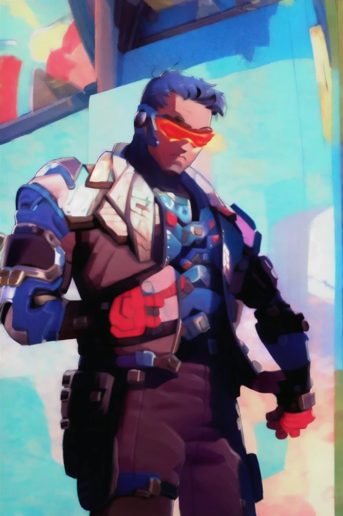 (Masterpiece, Best Quality), intricate details, 8k, art station, wallpaper, Official Art, Splash Art, sharp focus,
1 man, McCree, naked