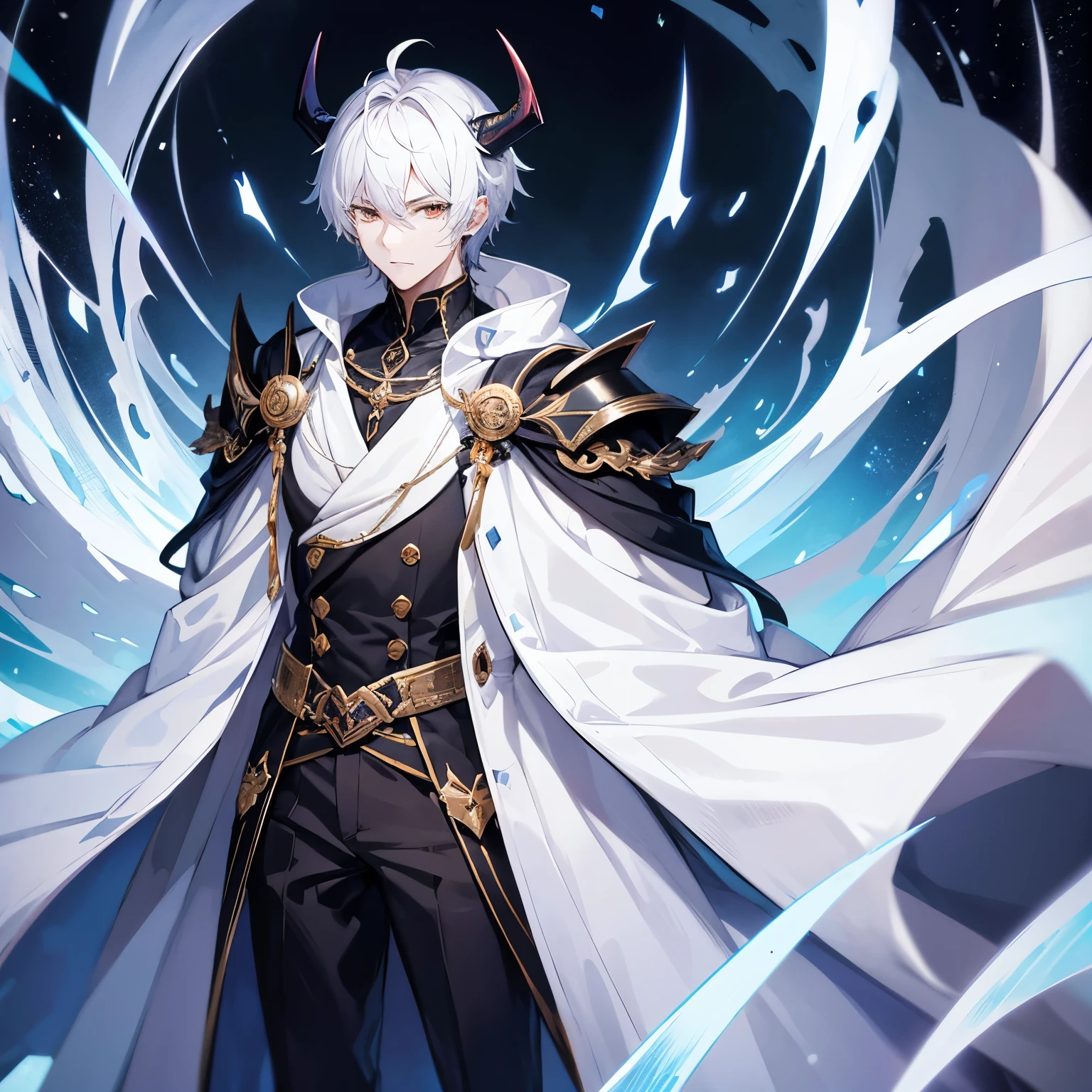 Human male, demon king, handsome, white eyes, robe,cold, cool, stylish high image quality