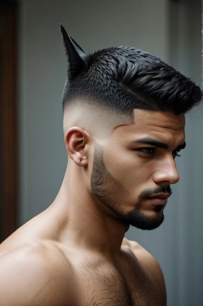 Guy with fade haircut with wolf ears
