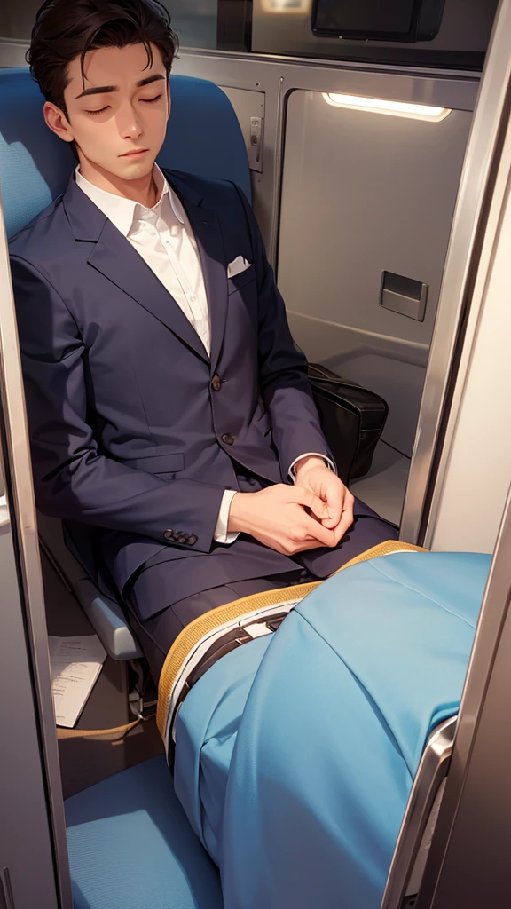 A man sleeping in her office coach