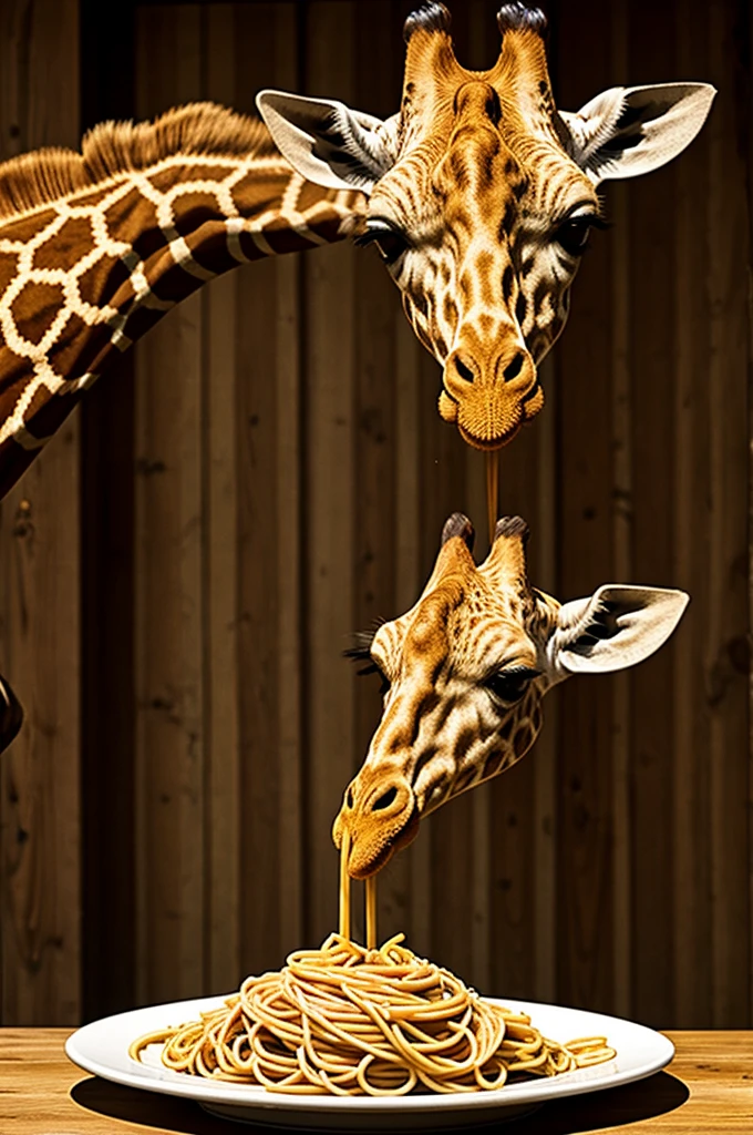 Giraffe eating spaghetti 