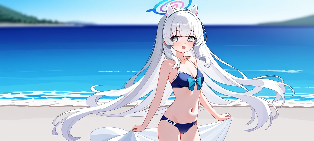 beautiful young woman,white hair,sexy,cute,swimsuit,Kirino,blue archive,nude,standing