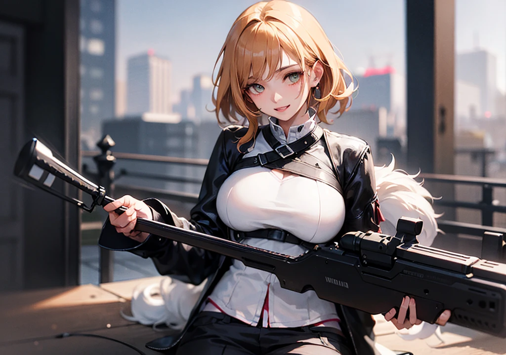Realistic photos, Focus distance 10mm, A big smile, Curly blonde hair, Beautiful girl, Realistic photos, Focus distance 10mmで撮影, masterpiece, 最high quality, high quality, Very detailed CG 8k wallpaper unit, Award-winning photography, Bokeh, Depth of written boundary, High resolution, bloom, chromatic aberration, Realistic, Very detailed, Art Station Trends, CGsociety Trends, Complex, High detail, dramatic, Art on the go, volumetric lighting, Final Fantasy style beautiful girl、Amber Eyes、Short gray hair、Musician's costume、Lyre in hand、Ancient theater in the background