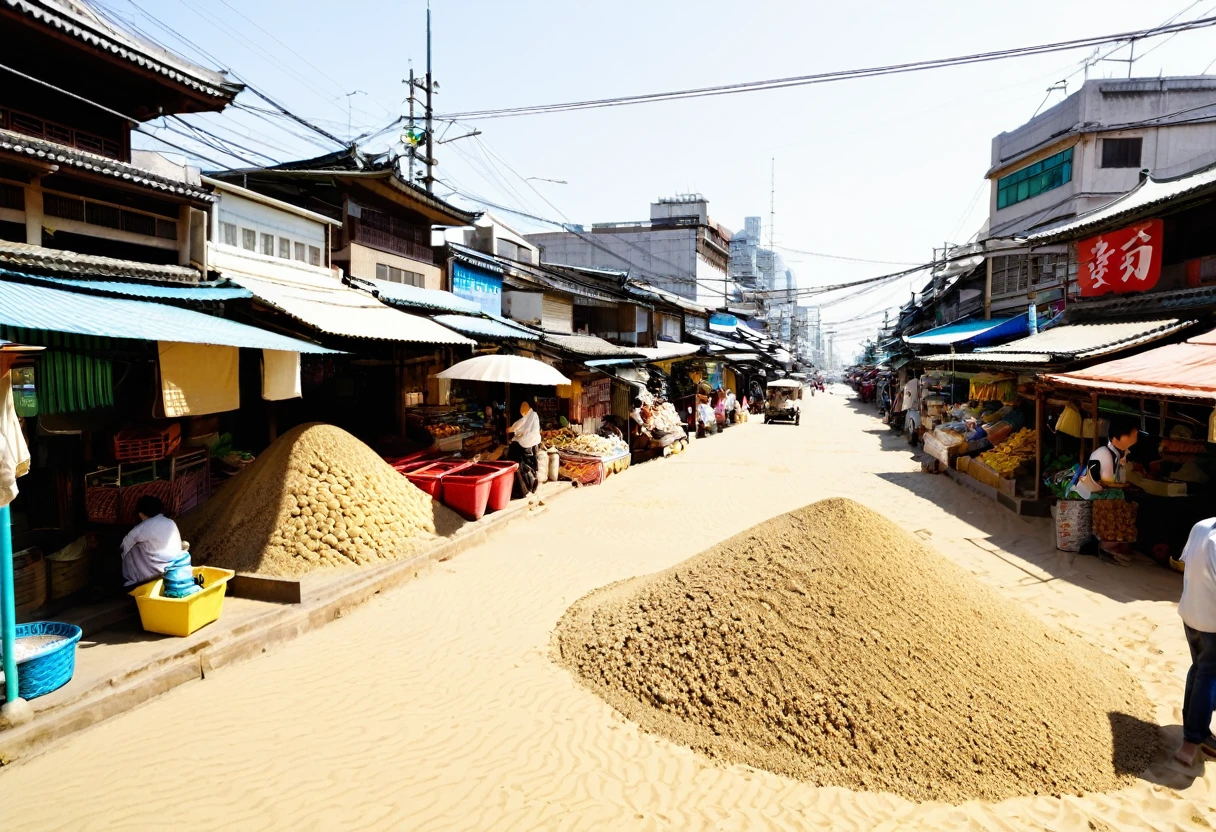 market,noon,栄えているCity,Well-maintained roads,City,Sand is piled up