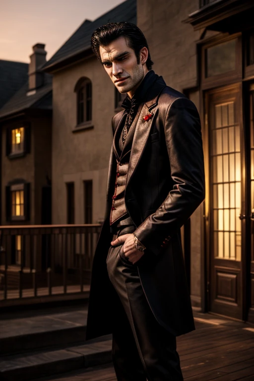 Masterpiece, Best Quality, exterior, evening, the most handsome vampire in the world