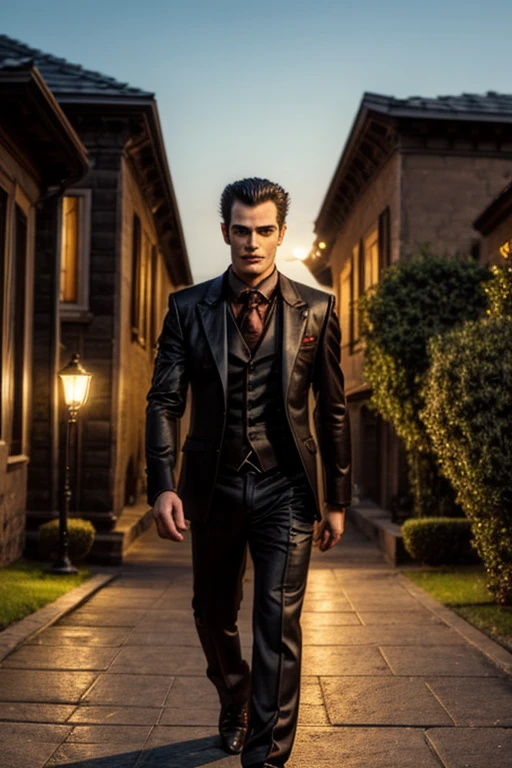 Masterpiece, Best Quality, exterior, evening, the most handsome vampire in the world 