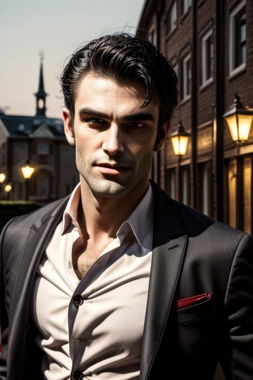 Masterpiece, Best Quality, exterior, evening, the most handsome vampire in the world