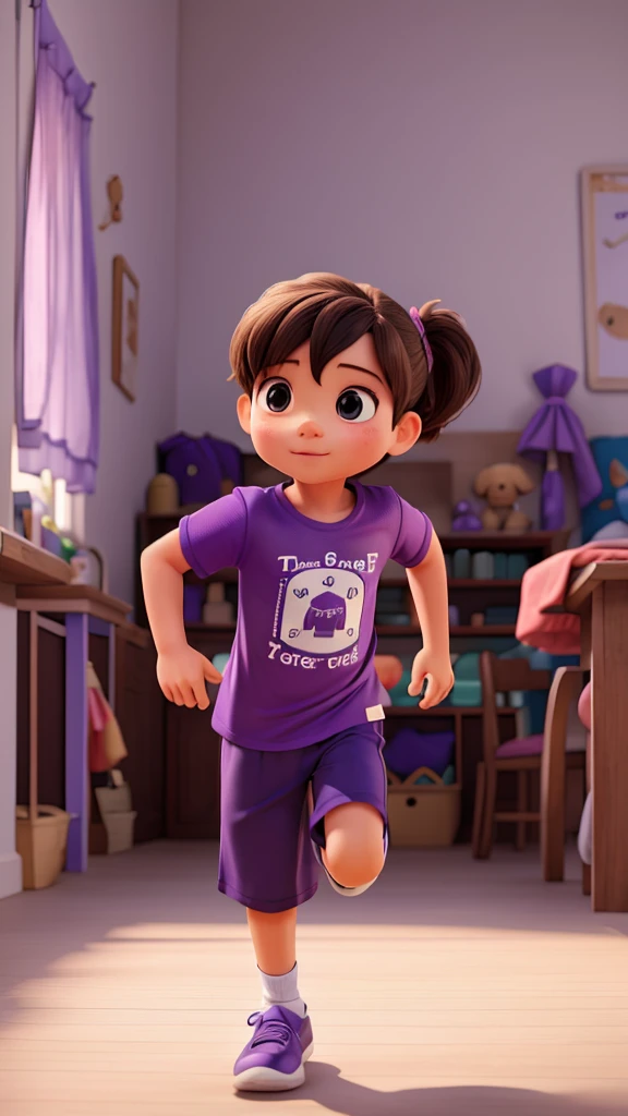 Children run on route with T-shirt purple