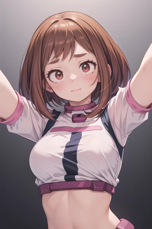Ochako uraraka ropa random, ((Pecho muy grandes)) Surrealism, 8k, super detail, anatomically correct, accurate, UHD, masterpiece, textured skin, super detail, high details, high quality, best quality, highres