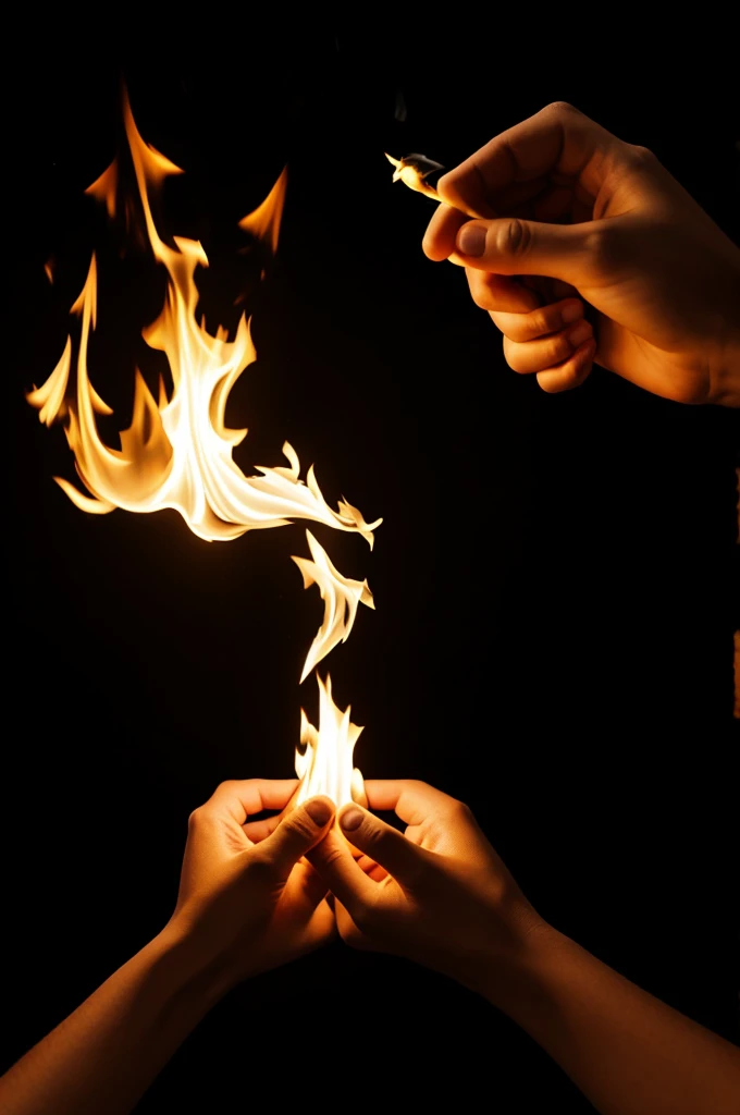 black background,hands on fire,