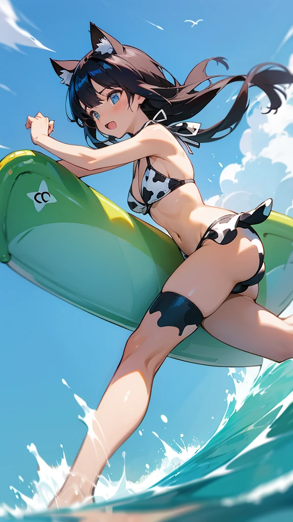 　Cat ears cow print bikini swimsuit　Cute Girls　Surfing
