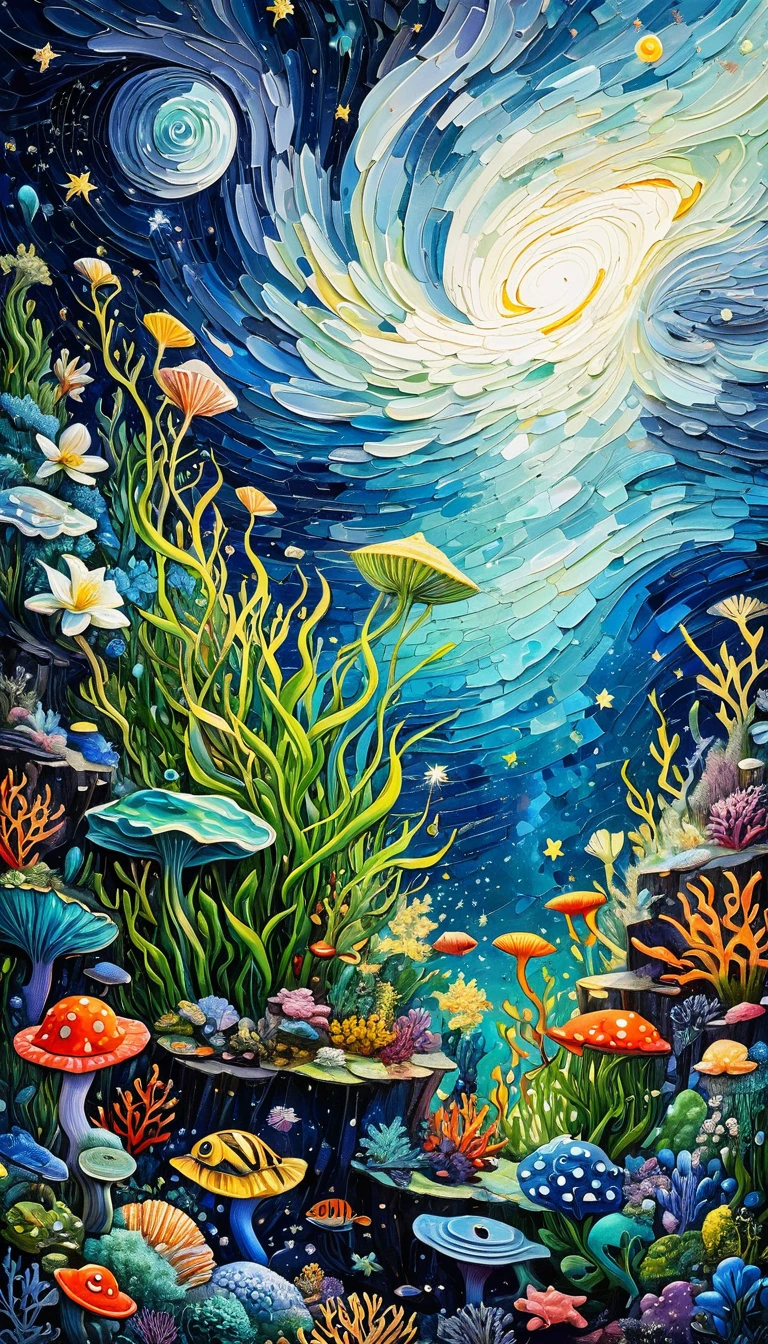 Impasto oil painting,Stacked Textures,Texture,Light and Shadow:microorganism、plant、Marine life、Exquisite eyes、Starry Sky,Stitching together an abstract painting,Describing the inner world of autistic people,3D spatial sense,White Space,interesting,Innocence,Psychedelic Art,Strong contrast between light and dark
