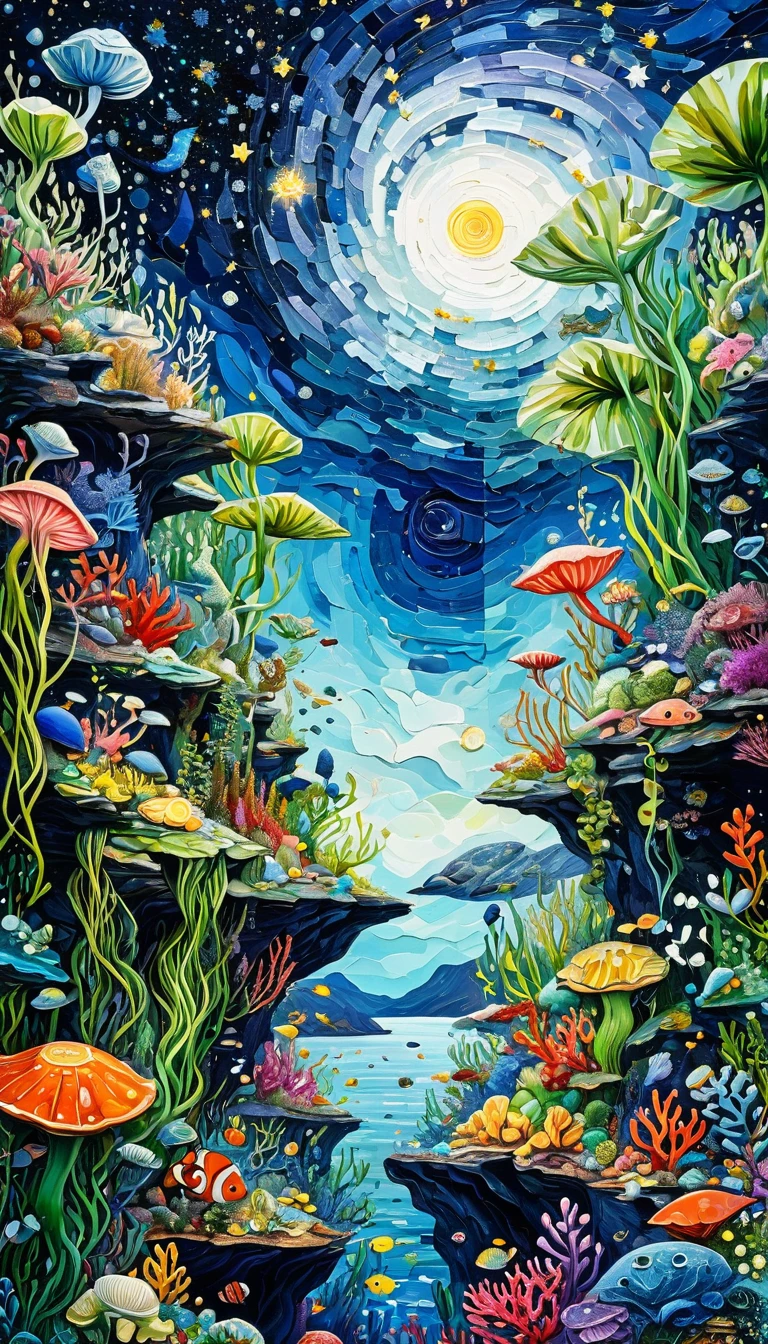 Impasto oil painting,Stacked Textures,Texture,Light and Shadow:microorganism、plant、Marine life、Exquisite eyes、Starry Sky,Stitching together an abstract painting,Describing the inner world of autistic people,3D spatial sense,White Space,interesting,Innocence,Psychedelic Art,Strong contrast between light and dark