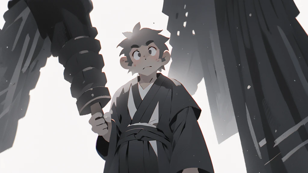 ((masterpiece, high quality, best quality, 8k, high resolution)), solo, ((monkey)), {{monkey tail back}}, ((detailed eyes, black eyes, looking away)), ((very surprised)), ((old samurai suit, old samurai pants, katana in hand)), (upper body), (standing), grainy footage, very grainy image, grainy picture, old footage, disney, Detailed drawing, ((white background, simple background)), ((((Saru to kani Gassen anime style)))), (((monochrome color, grayscale))), old animation 1917, VHS, Noise, (anime 1917 style), (old anime style).